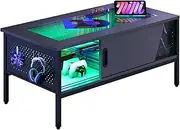 [Bestier] 42 Inch LED Coffee Table with Storage Glass Coffee Tables for Living Room with Sliding Doors, Black Living Room Center Table