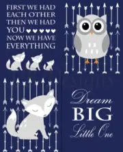 Navy Blue And Gray Woodland Nursery Print, Fox Nursery Art - Set Of Four 8x10s