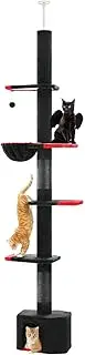PAWZ Road Gothic Floor to Ceiling Cat Tree, Cat Tower with Height Adjustable (220-305cm), 5-Tier Cat Climbing Condo wtih Cozy Hammock, Cat Scratching Posts and Dangling Balls for Indoor Cats Black
