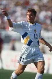 Swedish footballer Tomas Brolin playing for the Sweden national te- Old Photo