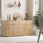 Oikiture Sideboard Buffet Storage Cabinet Cupboard 4 Doors 2 Drawers Natural