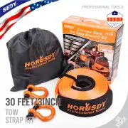 Nylon Heavy Duty Tow Strap Recovery 3"X30 FT 32,000 lbs 3/4 D Ring Shackles 2pcs