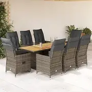 9 Piece Garden Dining Set with Cushions Grey Poly Rattan,Outdoor Furniture Sets-3276734