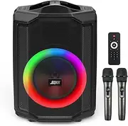 Karaoke Machine for Adults, Portable Bluetooth Speaker with 2 Wireless Microphones New PA System Bluetooth 5.3 Karaoke Speakers Machine with DJ Light for Party, Small Size