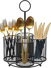 360° Rotating Metal Utensil Caddy 4 Compartment Silverware Caddy Cutlery Caddy Fork Spoon Knife Utensil Organizer Multifunctional Utensil Holder for Parties Desk Organizer Caddy Pen Pencil Holder