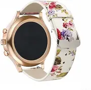 Abanen Watch Bands for Fossil Gen 6 / 5E / 4 Sport, Floral Genuine Leather Quick Release Wristband Strap (White)