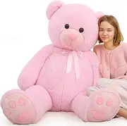 Tezituor Pink Giant Teddy Bear 5 Feet, Human Size Big Teddy Bear Stuffed Animal with Footprints, Soft and Cuddly Teddy Bear Baby Shower Decorations(Define Your Own Bow Tie Style)