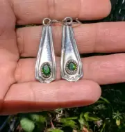 Vintage Teaspoon Ends Upcycled Chrome Diopside Sterling Silver Earrings .A45g