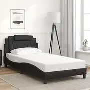 King Single Bed Frame Black Faux Leather with Headboard and Plywood Slats – Modern Bedroom Furniture for Mattress, Metal Frame Beds, Storage, Bedframe