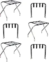 Harbour Housewares Folding Metal Luggage Racks - Chrome - Pack of 6 - Portable Folding Single Tier Home Bedroom Suitcase Foldable Suit Case Holder Travel Chest Storage Stand