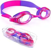 Kids Swim Goggles Waterproof Swimming Goggles Kids Goggles Glasses with Clear Wide Vision Anti Fog UVA/UVB Protection and No Leak Soft Silicone Gasket for Girls Children