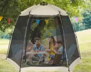 Pop Up Sports Canopy Tent with Mesh Walls Sun Shade Shelter Beige Outdoor