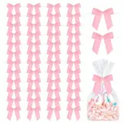 50 PCS Pink Twist Tie Bows Satin Ribbon Bows 3.5" Mini Premade Pink Gift Wrap...