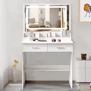 Umeiga Makeup Table Set with Mirror & LED Lights, Dressing Table with 3 Shelves & 2 Drawers, Brightness Adjustable Vanity Set Small Vanity for Teen Girls