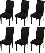 JQinHome 6 Pcs Dining Chair Slipcover,High Stretch Removable Washable Chair Seat Protector Cover for Home Party Hotel Wedding Ceremony (Black)