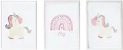 Set of 3 cuadros infantiles formado por cuadro ilustracion uniconio, cuadro arcoiris pink y cuado unicornio blanco y pink