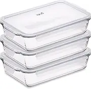 Igluu Meal Prep - Glass Lasagne Dish with Airtight Snap Lock Lid - Large Rectangular Oven-Safe Baking Dish - BPA-Free, Microwavable, Freezer and Dishwasher-safe Ovenware 2.2L (Cook n Freeze) Set of 3
