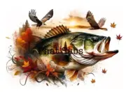 Sublimation Print Fall Bass Fishing Ready to Press Heat Transfer