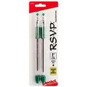 R.S.V.P. Ballpoint Pen, Fine Line, Green Ink, 2 Pack (BK90BP2D)