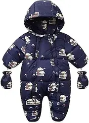 [CUATINTUO] Baby Winter Hooeded Romper Snowsuit with Gloves Cotton Jumpsuit Outfits for 6-24 Months
