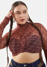 [Poster Grl] Real Luxury Vibes Checker Mesh Crop Top