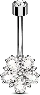 [Jewseen] Titanium Belly Button Rings G23 Implant Grade Titanium Belly Piercing Jewelry Internally Threaded Navel Rings Flower Navel Piercing Jewelry for Women