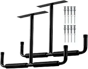 2 Pcs Overhead Garage Storage Hooks, Heavy Duty Ceiling Mounted Garage Utility Hanging Rack for Lumber Bike Tools Ladders Garden Hoses Fishing Rod& Other Bulky Items, Black