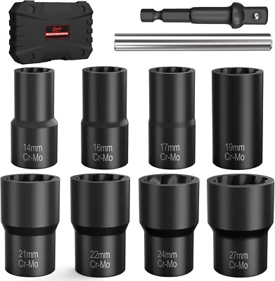 Lug Nut Remover Tool Wheel Lock Removal Kit Nuts Screws Bolts 1/2 Drive Impact
