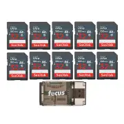 SanDisk 32GB Ultra SDHC UHS I Memory Card 10 Pack with USB Card Reader Bundle