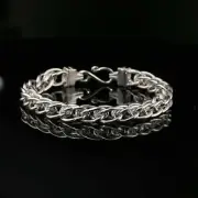 Byzantine Chain Bracelet with Hook Clasp in Sterling Silver, 8 inch, Unisex