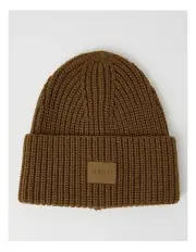[Kenji] Turn Up Beanie with Rubber Patch in Brown