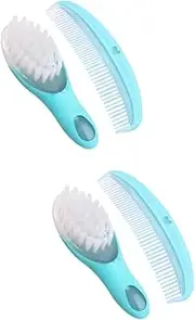 2 Sets Grooming Kit for Baby Boy Hairbrush Comb Newborn to Toddler Anti-Static Gentle on Hair Blue Easy to Clean