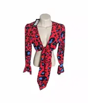 Nasty Gal Front Tie Cheetah Animal Leopard Print Crop Top Party Girl Size 4 Red