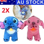 2pcs Stitch Breathing Musical Soothing Doll Sleep Toys Anxiety Relief Plush Toy~