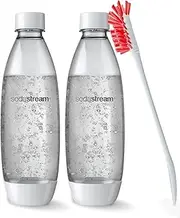 2 pack original Sodastream Source white carbonating reusable water bottles 1 liter BPA-free / fits only - Play, Splash, Source, Power, Spirit and Fizzi soda makers