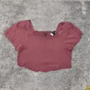 NEW Torrid Women's Plus Size 5 Blouse Top Crop Short Sleeve Red Solid Rayon Squa