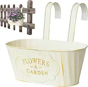 Gvblkq Metal Railing Planter, IrHanging Deck Flower Box, Countryside Window Plant Pot, Durable Iron Construction, Weather-Resistant Coating (2-Pack), Ideal For Garden, Balcony Decoration