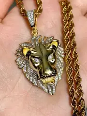 Men's Solid Real 925 Sterling Silver Hip Hop Lion King Pendant Rope Chain