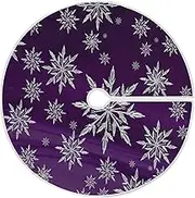 Christmas Snowflake Purple Tree Skirt, Seasonal Tree Mat Holiday Party Supplies Ornaments Indoor Outdoor Decorations for Tabletop Trees 35.4 Inches