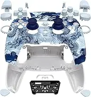 eXtremeRate Luna Redesigned Full Set Shell Buttons Touchpad Cover Compatible with ps5 Controller BDM-030 BDM-040 BDM-050, Porcelain Dragon Replacement Top Bottom Cover Compatible with ps5 Controller