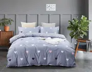 Love Heart Quilt/Doona/Duvet Cover (Super King Size Bed) M430 Grey