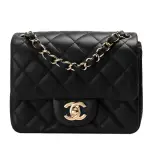 【CHANEL 香奈兒】經典菱格紋羊皮轉釦金鍊MINI COCO包(黑35200L-BLK-GP)