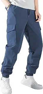 [Generic] Men's Loose Fit Vintage Outdoor Pants Comfort Drawstring Classic Trousers Retro Jogging Cargo Sweatpants