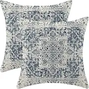 Gohdiwh Boho Pillow Covers 18x18 Set of 2, Ethnic Design Decorative Throw Pillows Linen Blue Carpet Pattern Farmhouse Cushion Pillow Covers for Sofa Couch Outdoor