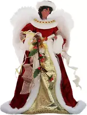 14" Inch Standing Red Floral African American Black Angel Christmas Tree Topper