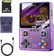 Bewinner X6 Handheld Console with Dual 3D Rocker, 3.5in IPS Screen Retro Gaming Console - 11 Emulators Support, Built in 10000+ Games, 2 Players Support (32G) (Transparent Purple)