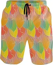 [GuoChe] Men's Beach Shorts Cute Balloons Orange Quick Dry Swimwear Beach Swim Shorts Bathing Suits Mesh Lining