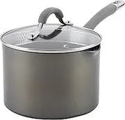 Circulon 84567 3-Qt.Covered Straining Pour Spouts Hard Anodized Aluminum Saucepan, 3 Quart, Oyster Gray