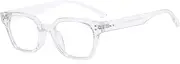 Anti Light Blue Square Glasses for Women Men Retro 90s Style Round Thick Frame Glasses with Clear Crystals Blue Light Blocking Glasses Anti Fatigue Computer Gaming, transparent, One size