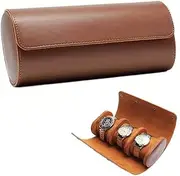 Watch Travel Case Portable Organizer, Watch Roll Travel Case, Granmagazz PU Leather Travel Watch Roll for 3 watches, Leather Watch Box Case Vintage Watch Case for Men Women Home Storage Travel Display